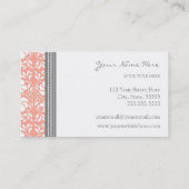 Elegant Coral Gray Damask Business Cards (Back)