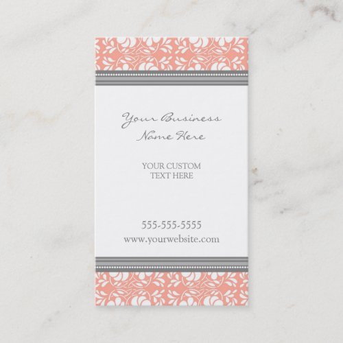 Elegant Coral Gray Damask Business Cards