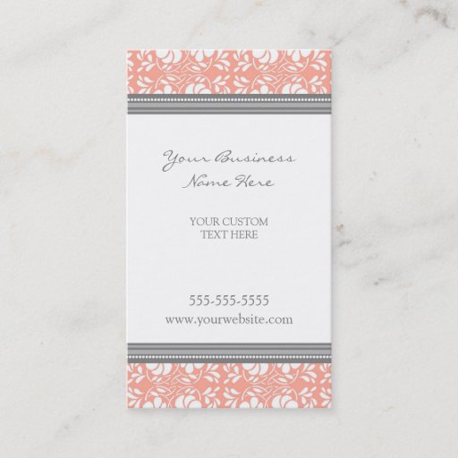 Customizable Elegant Coral Gray Damask Business Cards