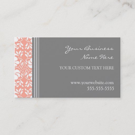 Customizable Elegant Coral Gray Damask Business Cards