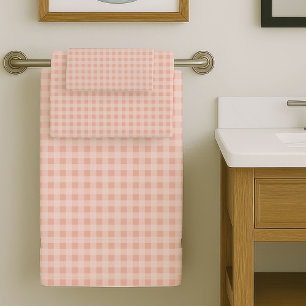 Elegant Coral Grey Towels Soft Plaid Bathroom Styl