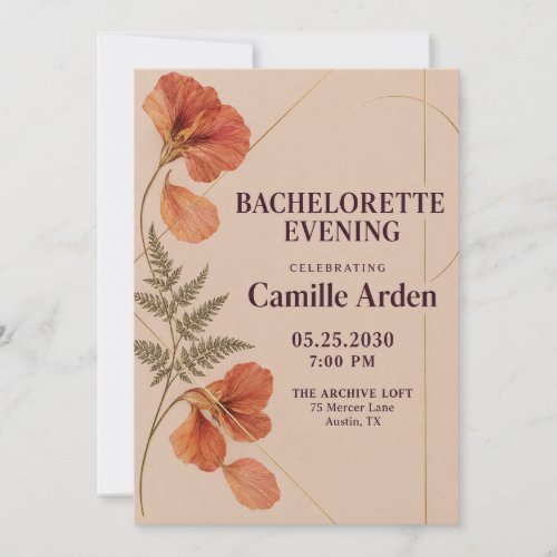 Elegant Coral Herbarium Bachelorette Party Invitat Invitation