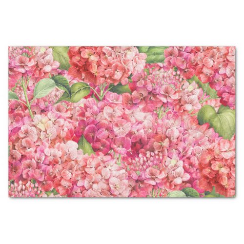 Elegant Coral Hydrangea Floral Botanical Pattern Tissue Paper