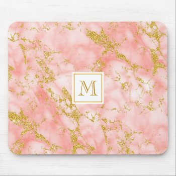 Elegant Coral Marble Monogram Faux Gold Glitter Mouse Pad by ohsogirly at Zazzle