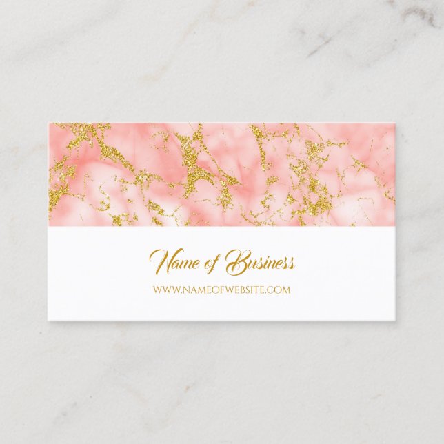 Elegant Coral Marble With Faux Gold Glitter Business Card (Front)