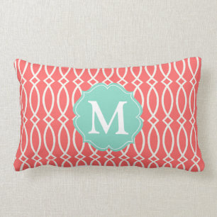 Elegant Coral Modern Trellis Personalized Lumbar Pillow