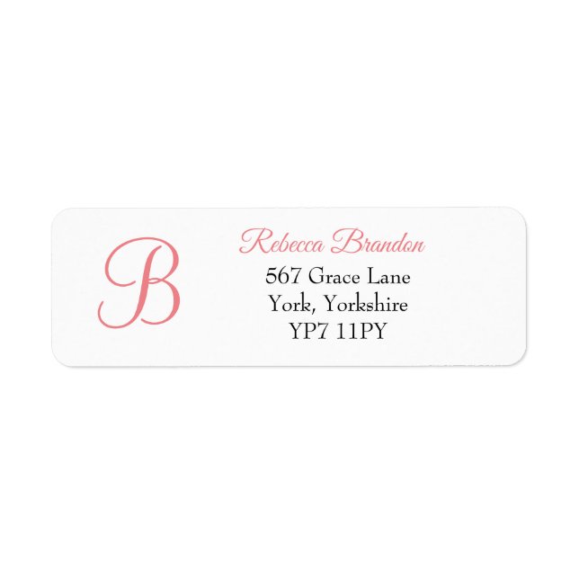 Elegant Coral Monogram Wedding Address Label (Front)