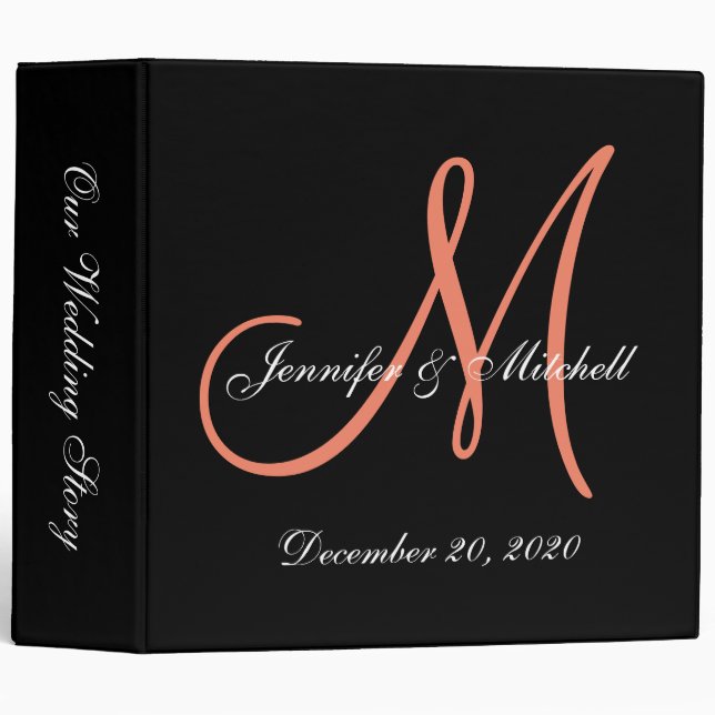 Elegant Coral Monogram Wedding Binder (Front/Spine)