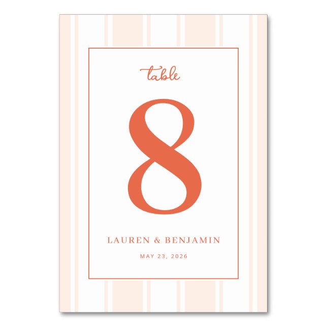 Elegant Coral Number Eight Table Number (Front)