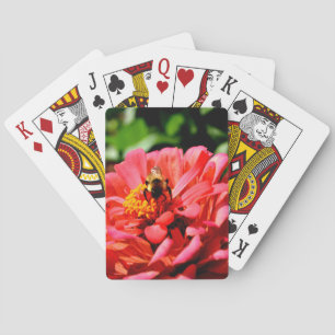 Elegant coral orange floral honey bee poker cards