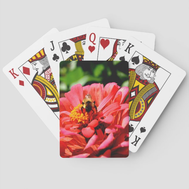 Elegant coral orange floral honey bee poker cards (Back)