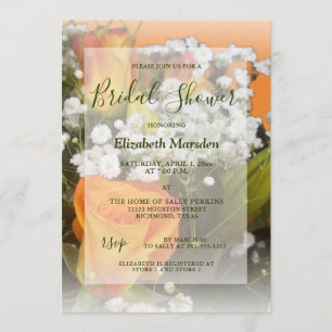 Elegant Coral Orange Roses Floral Bridal Shower Invitation
