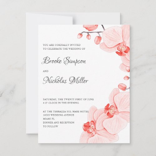Elegant Coral  orchid Elegant Botanical Wedding  Invitation
