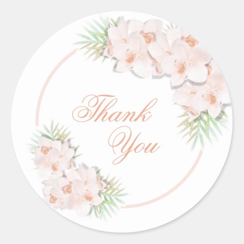Elegant Coral Orchid Floral Thank You Classic Round Sticker