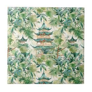 Elegant Coral Pagoda Sage Botanical Ceramic Tile