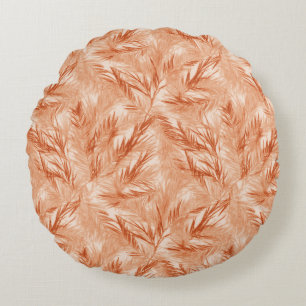 Elegant Coral Palm Leaf Round Pillow