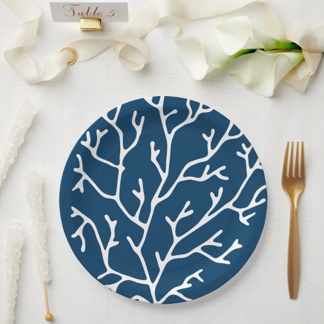 Elegant Coral Pattern - Ocean Themed - Teal Blue Paper Plates (Wedding)