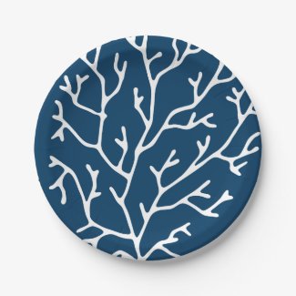 Elegant Coral Pattern - Ocean Themed - Teal Blue Paper Plates