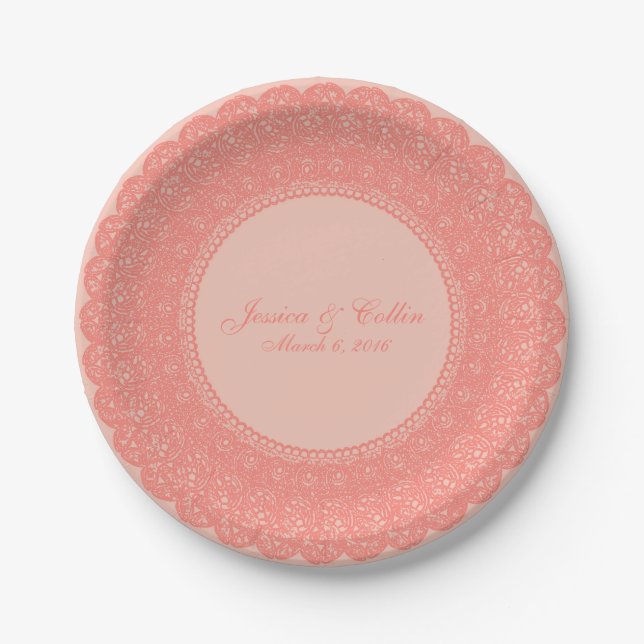 Elegant coral & peach custom design paper plates (Front)