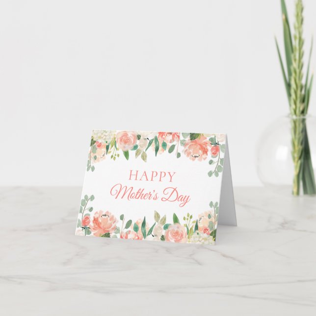 Elegant Coral Peach Floral Happy Mother's Day Card (Front)