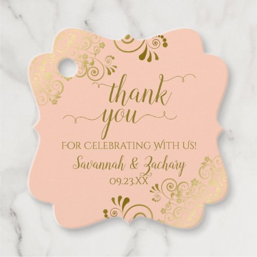 Elegant Coral Peach & Gold Curls Wedding Thank You Favor Tags