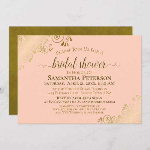 Elegant Coral Peach Gold Lace Frills Bridal Shower Invitation