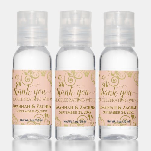 Elegant Coral Peach  Gold Thank You Wedding Hand Sanitizer