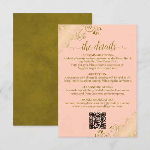 Elegant Coral Peach & Gold Wedding QR Code Details Enclosure Card