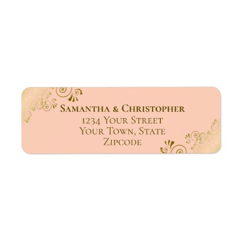 Elegant Coral Peach  Gold Wedding Return Address Label