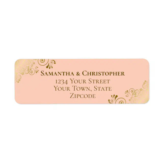 Pearlized Address Label Elegant Coral Peach & Gold Wedding Return Address Label | Zazzle
