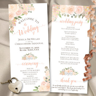 Elegant Coral Peach Watercolor Floral Wedding Program