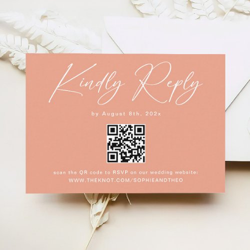 Elegant Coral Peach Wedding RSVP Qr Code  Enclosure Card