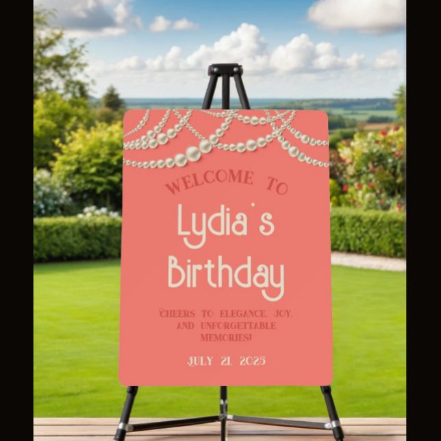 Elegant Coral & Pearl Birthday Welcome Sign (Creator Uploaded)