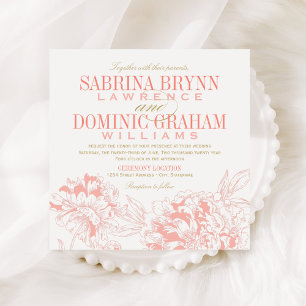 Elegant Coral Peony and Gold Wedding Invitation