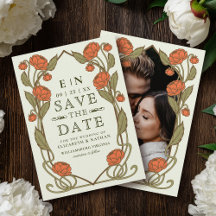 Elegant Coral Peony Art Nouveau Floral Wedding