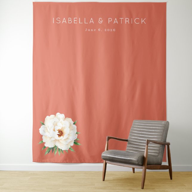 Elegant Coral Peony Floral Tapestry (In Situ)