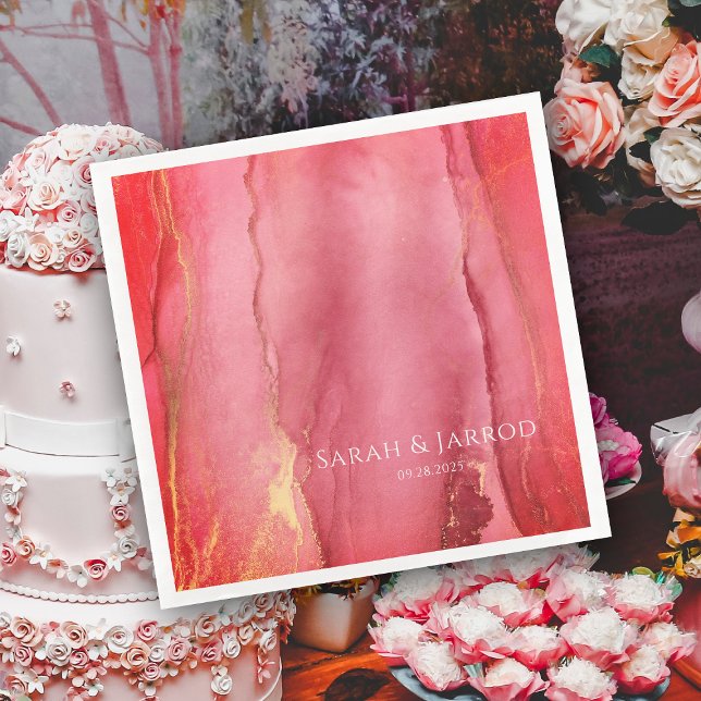 Elegant Coral Pink Abstract Wedding Paper Dinner Napkins (Elegant Coral Pink Abstract Wedding Paper Dinner Napkins)