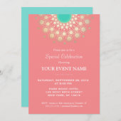Elegant Coral Pink and Gold Circle Motif Party Invitation (Front/Back)