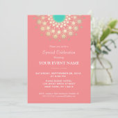 Elegant Coral Pink and Gold Circle Motif Party Invitation (Standing Front)