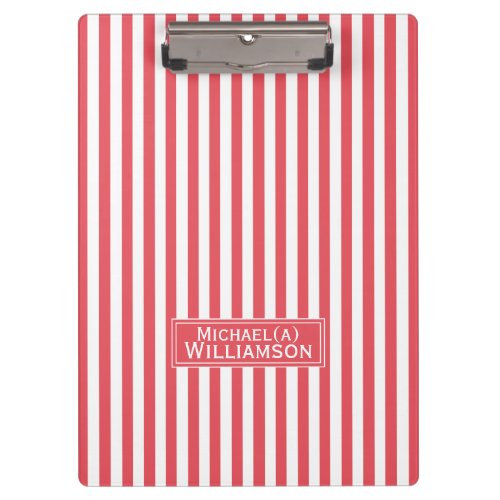 Elegant Coral Pink and White Stripes Personalized Clipboard