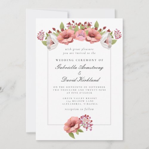 Elegant Coral Pink Floral Blossoms Wedding Invitation