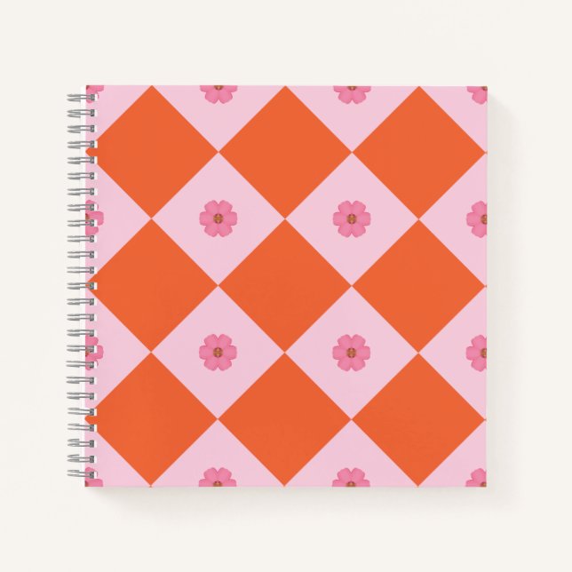 Elegant Coral & Pink Floral Geometric Notebook (Front)