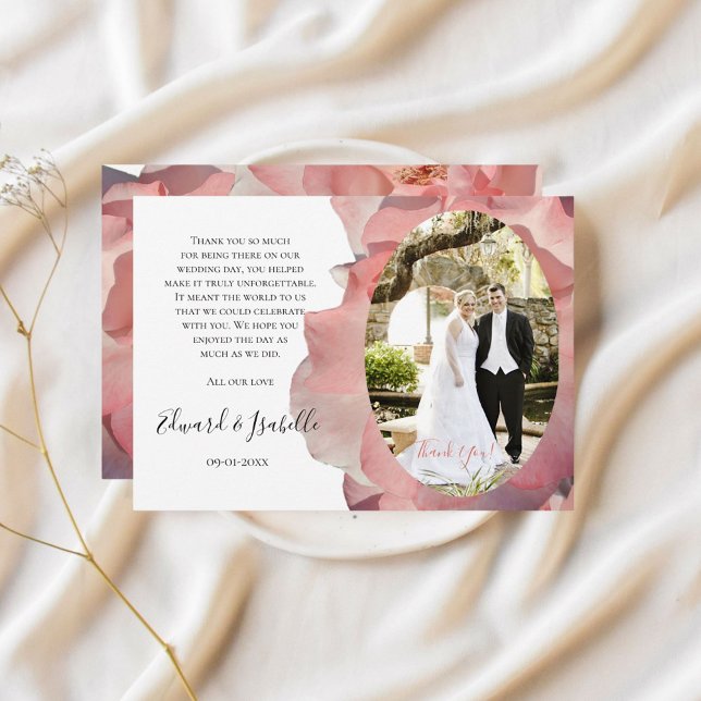 Elegant Coral Pink Floral Photo Thank You Card (Creator Uploaded)