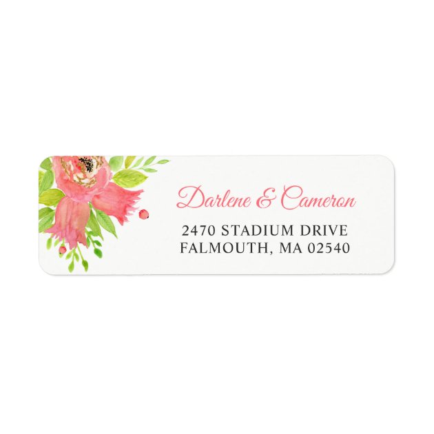 Elegant Coral Pink Floral Wedding Address Label