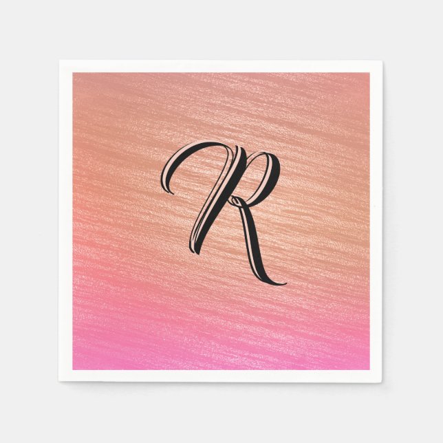 Elegant Coral Pink Initial Monogrammed Classy Chic Napkins (Front)