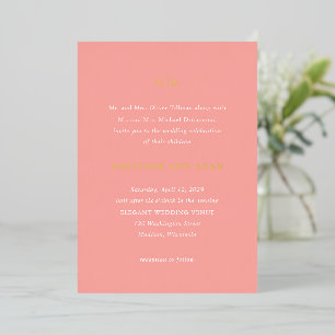 Elegant Coral Pink Modern Wedding Foil Invitation