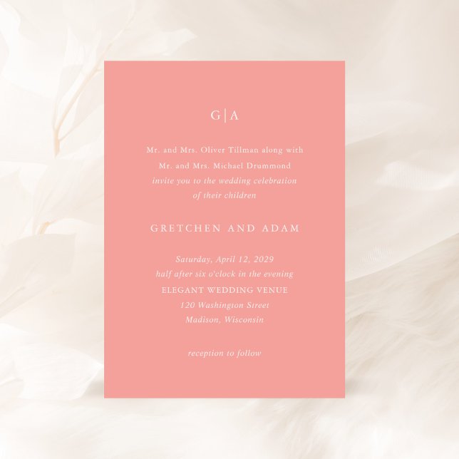 Elegant Coral Pink Modern Wedding Invitation (Creator Uploaded)