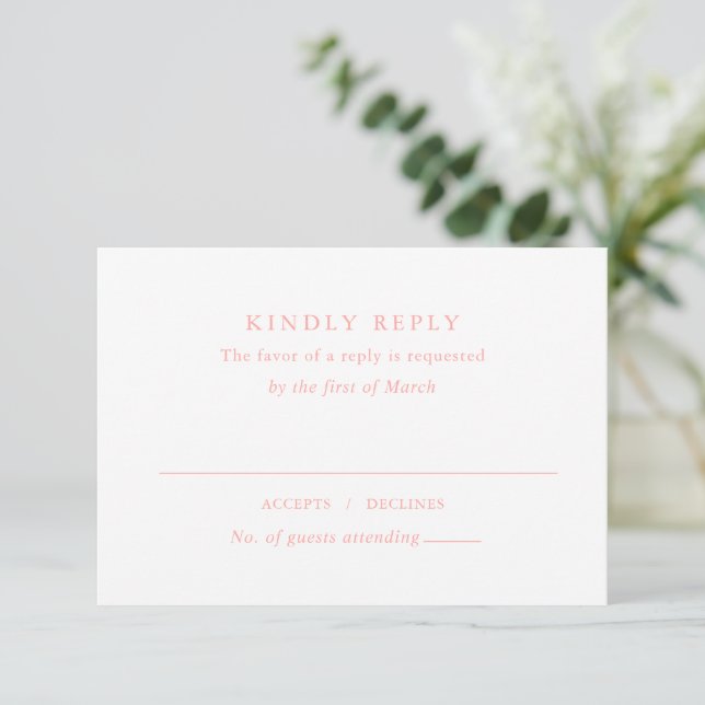 Elegant Coral Pink Modern Wedding RSVP Card (Standing Front)