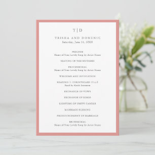 Elegant Coral Pink Monogram Modern Wedding Program