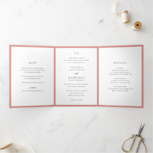 Elegant Coral Pink Monogram Modern Wedding Tri-Fold Invitation